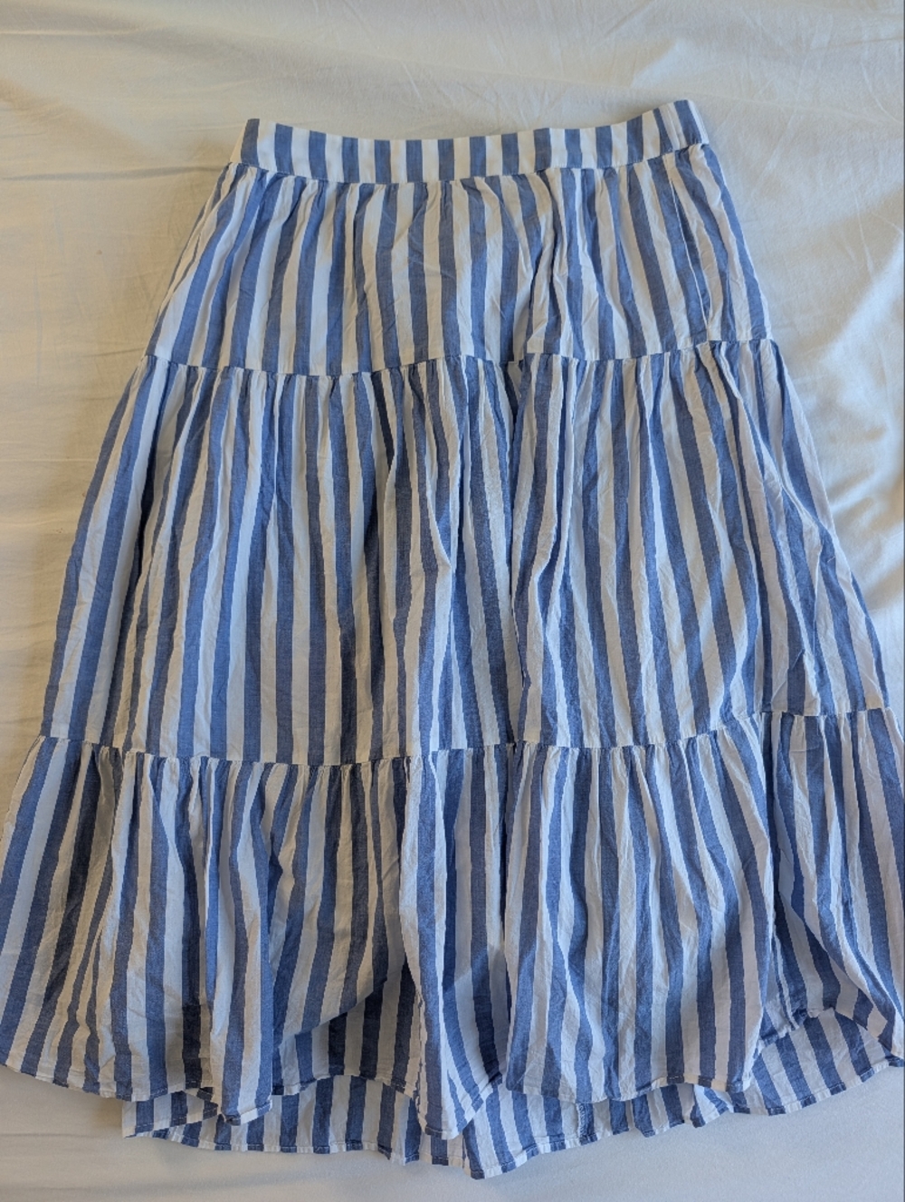 J Crew Factory Blue and White Striped Tiered Women's Skirt